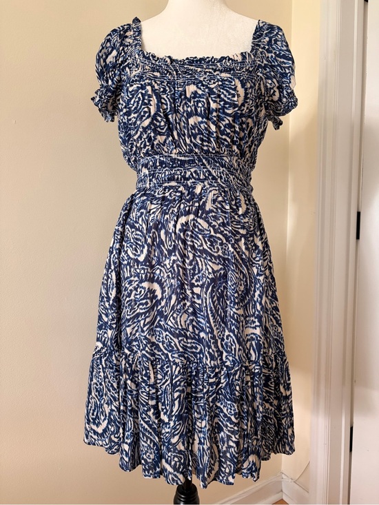 APRICOT Dresses & Skirts - Blue and White Printed Smocked Waist Dress